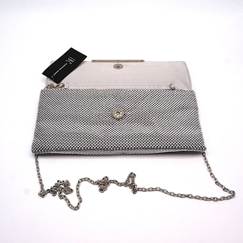 INC International Concepts HETHER Silver Shiny Mesh Clutch NEW - Picture 5 of 5
